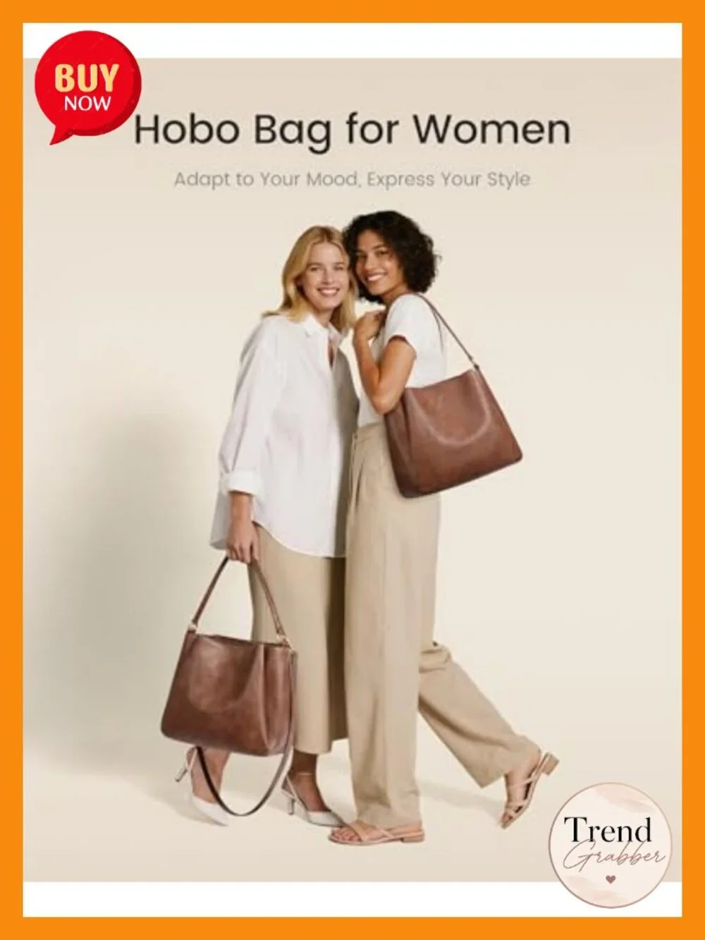 Hobo Bag with Three Large Compartments Waterproof Vegan Leather Shoulder